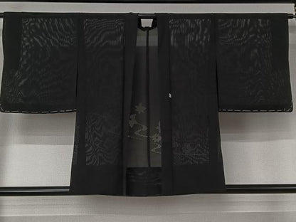 平和屋着物▽羽織　スリーシーズン　春夏秋　塵除け　流水花文　黒地　正絹　逸品　未使用　AABJ6093jh