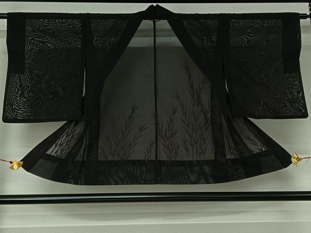 平和屋着物▽羽織　スリーシーズン　春夏秋　塵除け　草葉文　黒地　正絹　逸品　AABJ6095jh