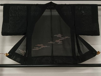 平和屋着物▽羽織　スリーシーズン　春夏秋　塵除け　霞文　黒地　正絹　逸品　AABJ6097jh