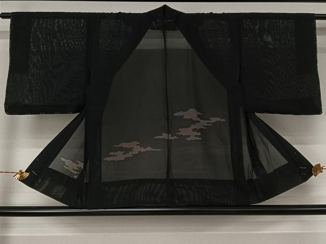 平和屋着物▽羽織　スリーシーズン　春夏秋　塵除け　霞文　黒地　正絹　逸品　AABJ6097jh