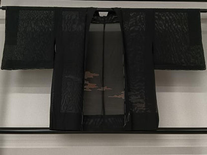 平和屋着物▽羽織　スリーシーズン　春夏秋　塵除け　霞文　黒地　正絹　逸品　AABJ6097jh