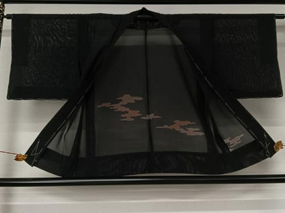 平和屋着物▽羽織　スリーシーズン　春夏秋　塵除け　霞文　黒地　正絹　逸品　AABJ6097jh