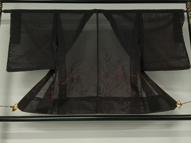 平和屋着物▽羽織　スリーシーズン　春夏秋　塵除け　草花文　黒地　正絹　逸品　未使用　AABJ6099jh