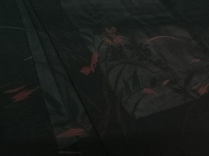 平和屋着物▽羽織　スリーシーズン　春夏秋　塵除け　草花文　黒地　正絹　逸品　未使用　AABJ6099jh