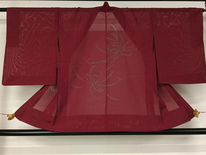 平和屋着物▽羽織　スリーシーズン　春夏秋　塵除け　乱菊　中紅色　正絹　逸品　未使用　AABJ6100jh