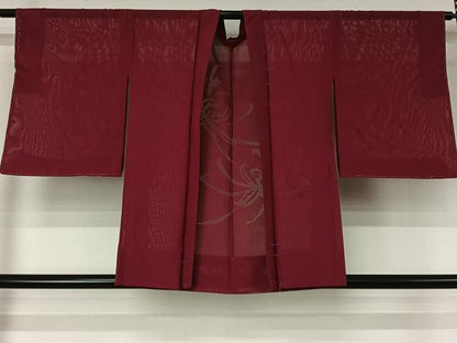 平和屋着物▽羽織　スリーシーズン　春夏秋　塵除け　乱菊　中紅色　正絹　逸品　未使用　AABJ6100jh