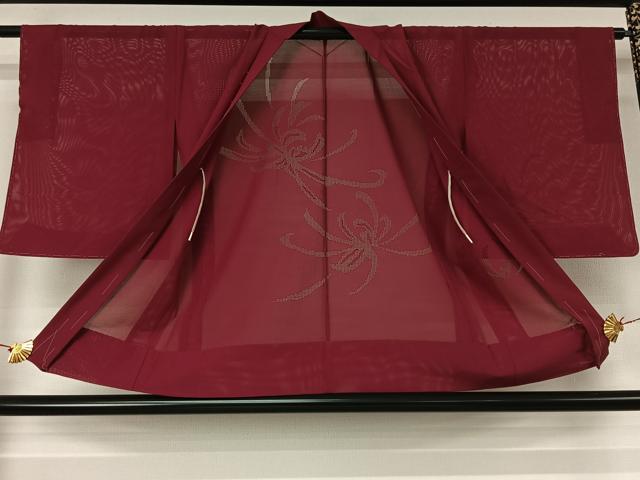 平和屋着物▽羽織　スリーシーズン　春夏秋　塵除け　乱菊　中紅色　正絹　逸品　未使用　AABJ6100jh