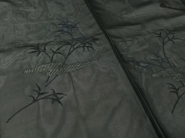 平和屋着物▽羽織　スリーシーズン　春夏秋　塵除け　草葉文　黒地　正絹　逸品　AABJ6101jh