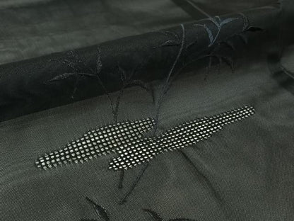 平和屋着物▽羽織　スリーシーズン　春夏秋　塵除け　草葉文　黒地　正絹　逸品　AABJ6101jh