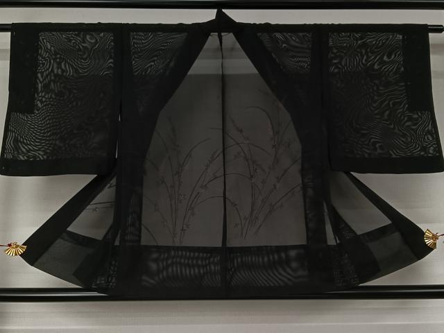 平和屋着物▽羽織　スリーシーズン　春夏秋　塵除け　草花文　黒地　正絹　逸品　AABJ6102jh