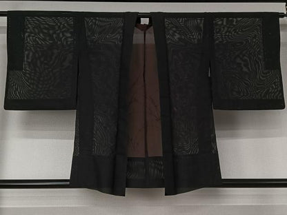 平和屋着物▽羽織　スリーシーズン　春夏秋　塵除け　草花文　黒地　正絹　逸品　AABJ6102jh