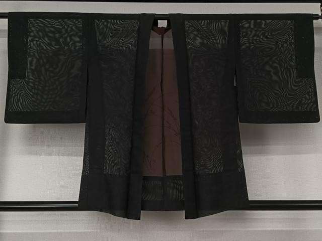 平和屋着物▽羽織　スリーシーズン　春夏秋　塵除け　草花文　黒地　正絹　逸品　AABJ6102jh