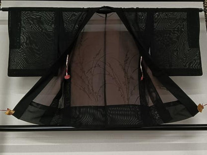 平和屋着物▽羽織　スリーシーズン　春夏秋　塵除け　草花文　黒地　正絹　逸品　AABJ6102jh