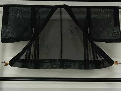 平和屋着物▽羽織　スリーシーズン　春夏秋　塵除け　草花文　黒地　正絹　逸品　未使用　AABJ6103jh