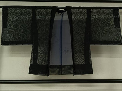 平和屋着物▽羽織　スリーシーズン　春夏秋　塵除け　草花文　黒地　正絹　逸品　未使用　AABJ6103jh
