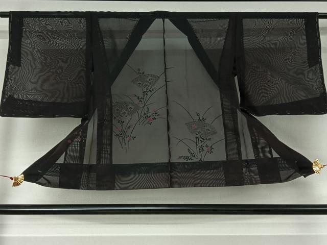 平和屋着物▽羽織　スリーシーズン　春夏秋　塵除け　総刺繍　地紙花文　黒地　正絹　逸品　AABJ6104jh