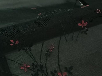 平和屋着物▽羽織　スリーシーズン　春夏秋　塵除け　総刺繍　地紙花文　黒地　正絹　逸品　AABJ6104jh