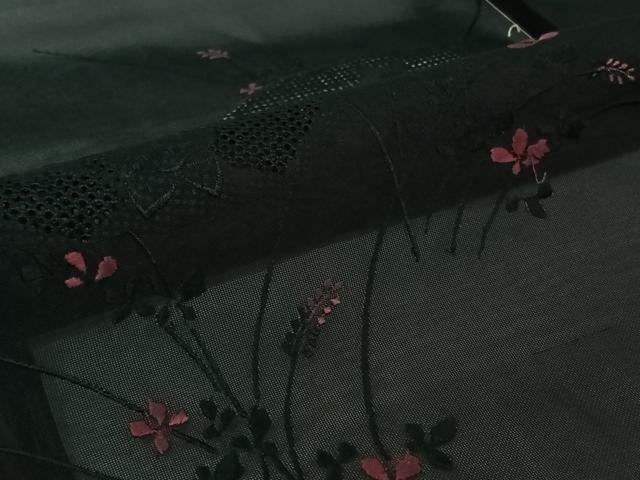平和屋着物▽羽織　スリーシーズン　春夏秋　塵除け　総刺繍　地紙花文　黒地　正絹　逸品　AABJ6104jh