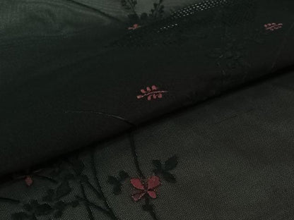 平和屋着物▽羽織　スリーシーズン　春夏秋　塵除け　総刺繍　地紙花文　黒地　正絹　逸品　AABJ6104jh