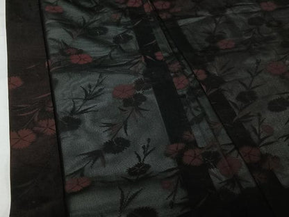 平和屋着物▽羽織　スリーシーズン　春夏秋　塵除け　草花文　黒地　正絹　逸品　AABJ6106jh
