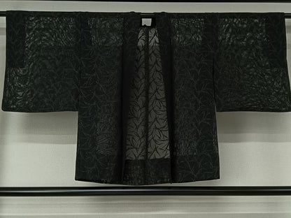 平和屋着物▽羽織　スリーシーズン　春夏秋　塵除け　草葉文　黒地　銀通し地　AABJ6107jh