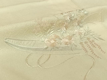 平和屋着物▽訪問着　単衣　総刺繍　流水花文　舟　正絹　逸品　AABJ6111jh