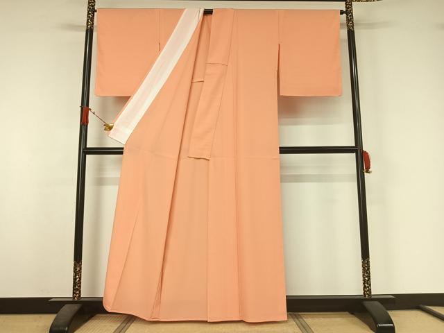 平和屋着物▽色無地　単衣　赤香色　洗える着物　AABJ6112jh