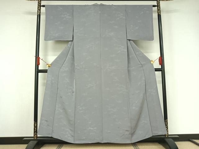 平和屋着物▽上質な色無地　単衣　霞地紋　桔梗鼠色　正絹　逸品　AABJ6114jh