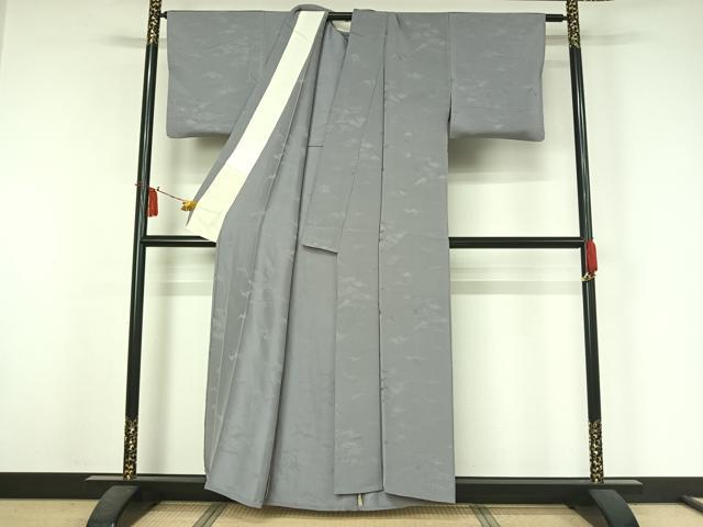 平和屋着物▽上質な色無地　単衣　霞地紋　桔梗鼠色　正絹　逸品　AABJ6114jh