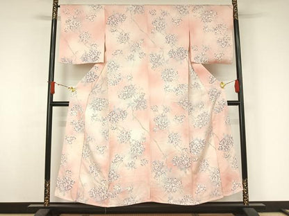 平和屋着物▽上質な小紋　単衣　草花文　暈し染め　正絹　逸品　AABJ6115jh
