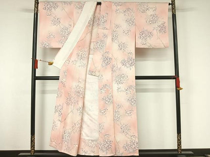 平和屋着物▽上質な小紋　単衣　草花文　暈し染め　正絹　逸品　AABJ6115jh