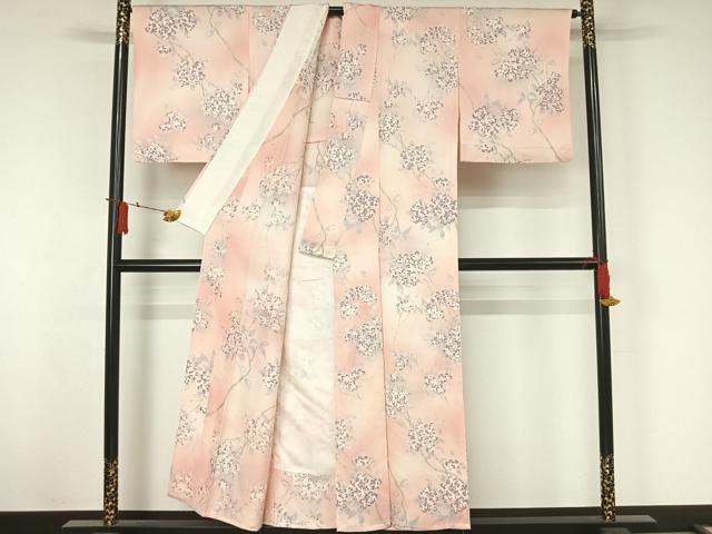 平和屋着物▽上質な小紋　単衣　草花文　暈し染め　正絹　逸品　AABJ6115jh
