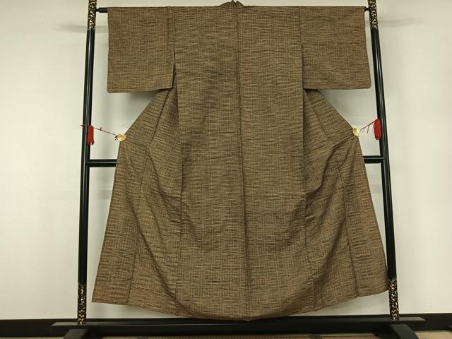 平和屋着物▽上質な紬　単衣　幾何学文様　正絹　逸品　AABJ6117jh