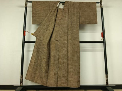 平和屋着物▽上質な紬　単衣　幾何学文様　正絹　逸品　AABJ6117jh