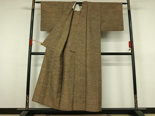 平和屋着物▽上質な紬　単衣　幾何学文様　正絹　逸品　AABJ6117jh