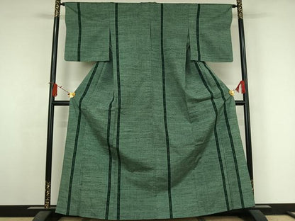 平和屋着物▽結城紬　単衣　80亀甲　幾何学文様　正絹　逸品　AABJ6118jh