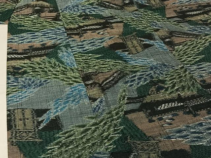 平和屋着物▽上質な紬　単衣　風景文　正絹　逸品　AABJ6121jh