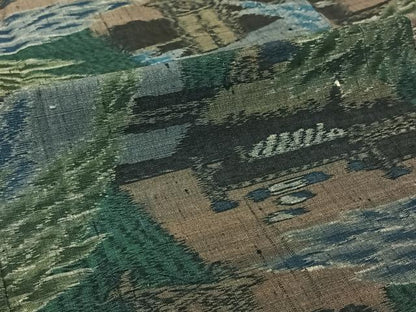平和屋着物▽上質な紬　単衣　風景文　正絹　逸品　AABJ6121jh