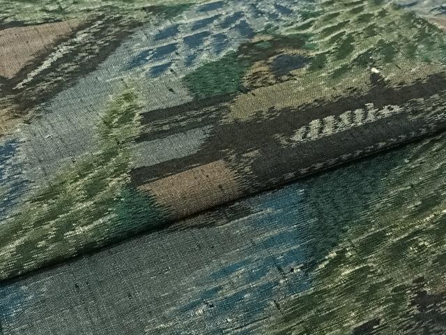 平和屋着物▽上質な紬　単衣　風景文　正絹　逸品　AABJ6121jh