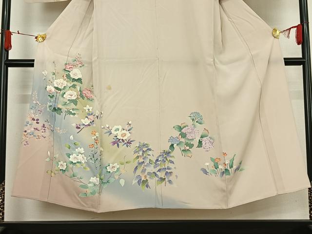 平和屋着物▽訪問着　単衣　友禅　草花文　暈し染め　正絹　逸品　AABJ6122jh