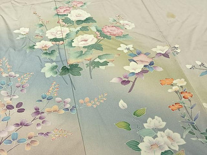 平和屋着物▽訪問着　単衣　友禅　草花文　暈し染め　正絹　逸品　AABJ6122jh