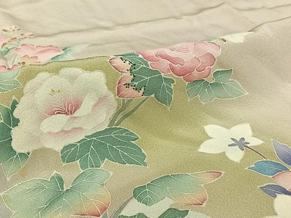 平和屋着物▽訪問着　単衣　友禅　草花文　暈し染め　正絹　逸品　AABJ6122jh