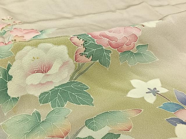 平和屋着物▽訪問着　単衣　友禅　草花文　暈し染め　正絹　逸品　AABJ6122jh