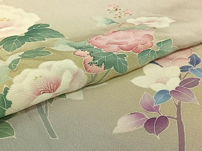 平和屋着物▽訪問着　単衣　友禅　草花文　暈し染め　正絹　逸品　AABJ6122jh