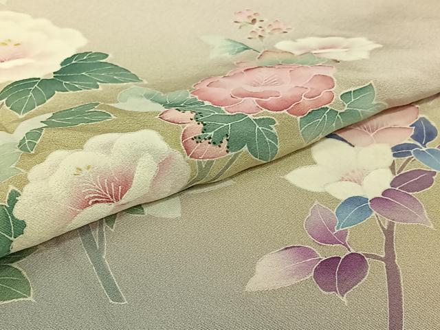 平和屋着物▽訪問着　単衣　友禅　草花文　暈し染め　正絹　逸品　AABJ6122jh