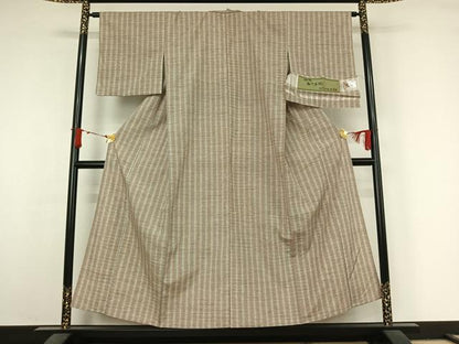 平和屋着物▽ぜんまい紬　単衣　格子　白鷹ぜんまい糸　反端付き　正絹　逸品　AABJ6123jh