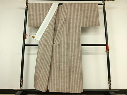 平和屋着物▽ぜんまい紬　単衣　格子　白鷹ぜんまい糸　反端付き　正絹　逸品　AABJ6123jh
