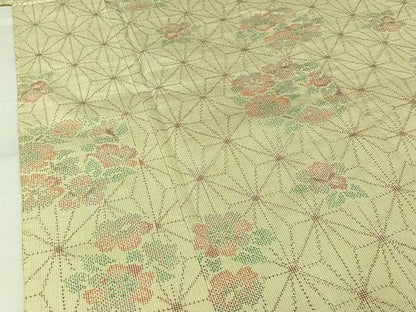 平和屋着物▽上質な紬　単衣　麻の葉文様　正絹　逸品　AABJ6124jh