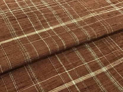 平和屋着物▽上質な紬　単衣　格子　正絹　逸品　AABJ6126jh