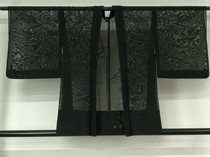 平和屋着物▽羽織　スリーシーズン　春夏秋　塵除け　立波文　黒地　正絹　逸品　AABJ6128jh